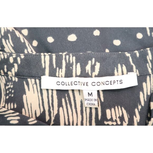 WOMEN'S BLACK BEIGE PRINT BLOUSE - SILKY TEXTURE - COLLECTIVE CONCEPTS - SIZE M - Picture 5 of 5